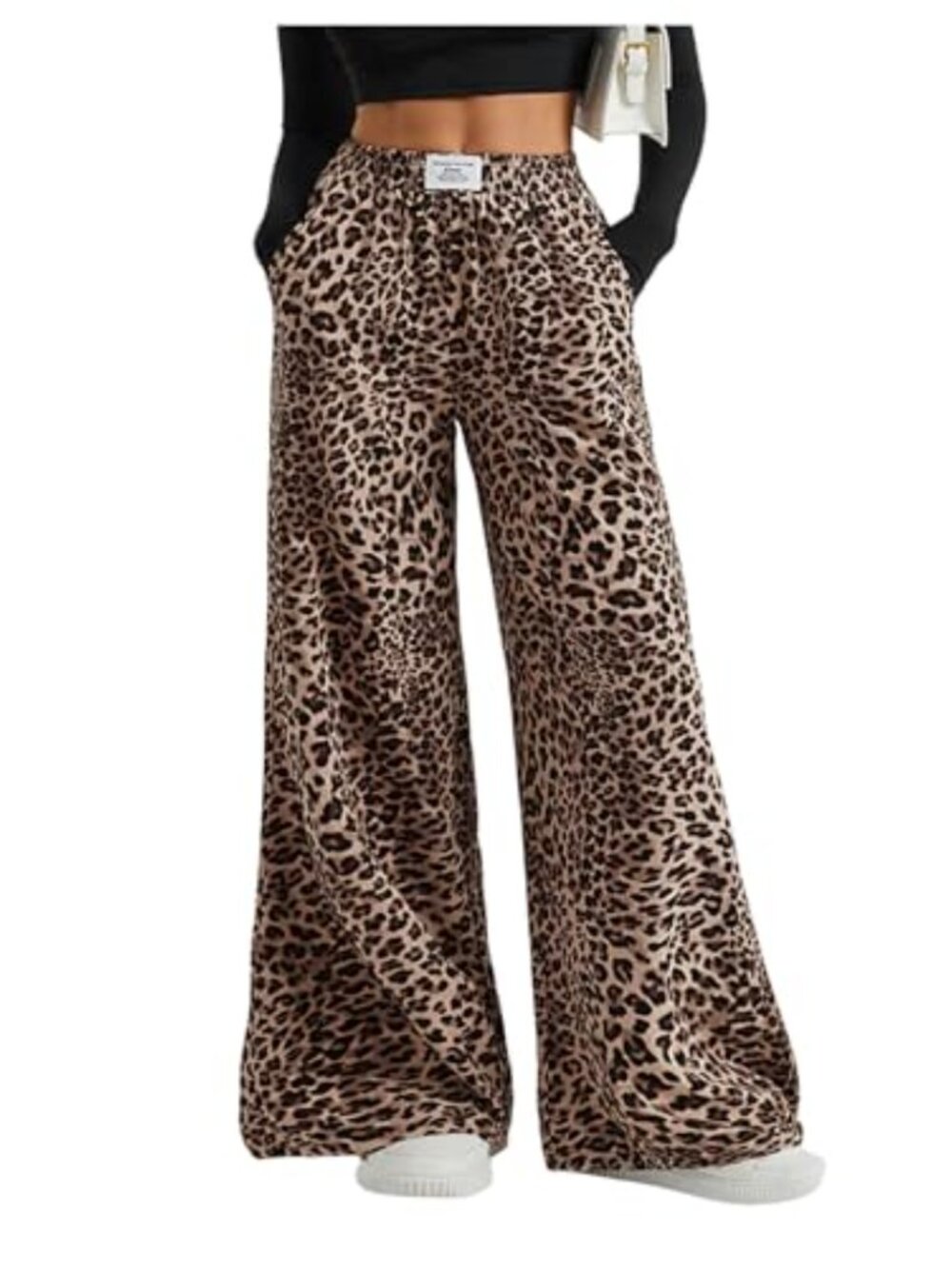 SOLY HUX Women's Leopard Print High Waist Wide Leg Baggy Pants Trousers